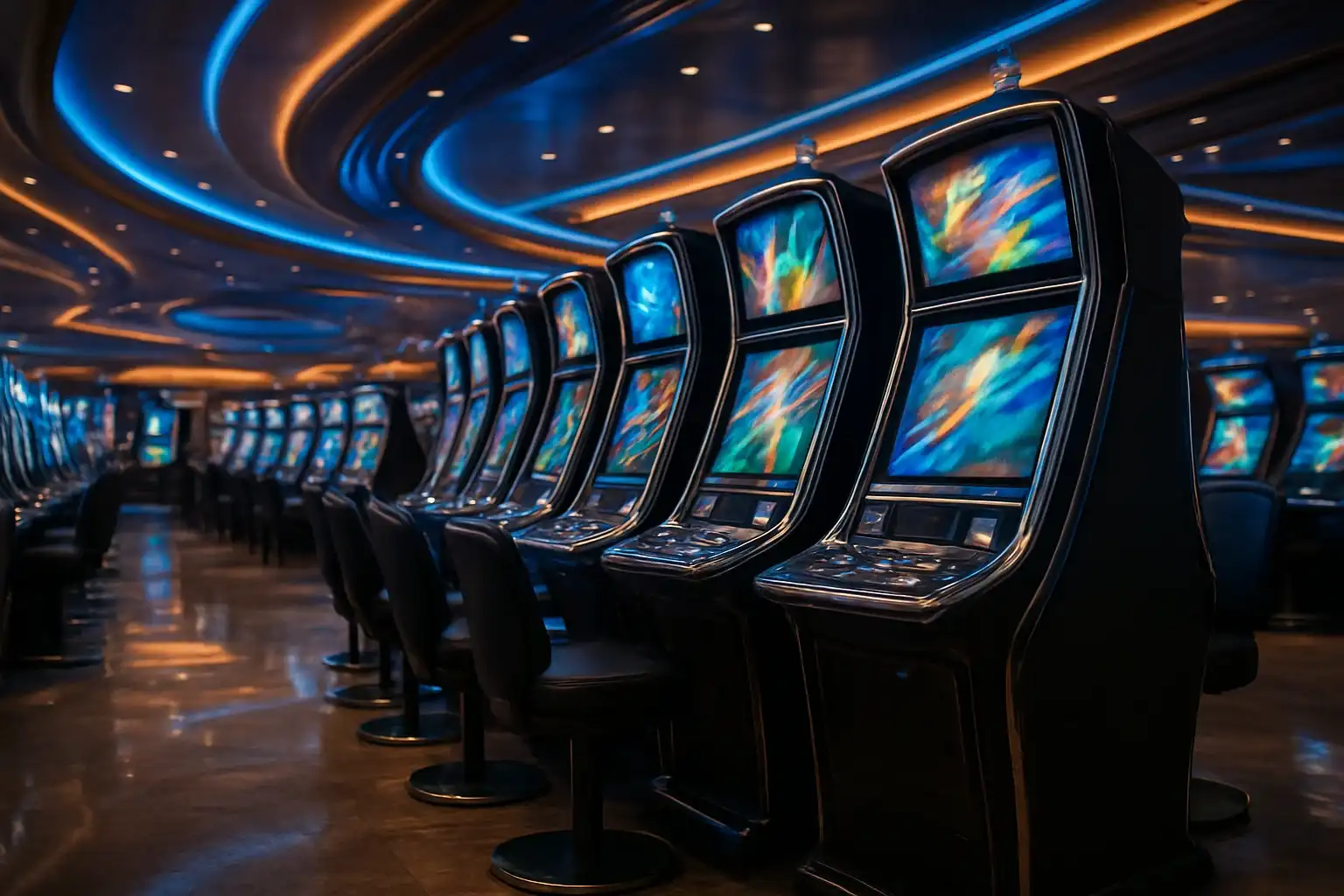 Premium Philippine casino slots floor at night inside Manila resort